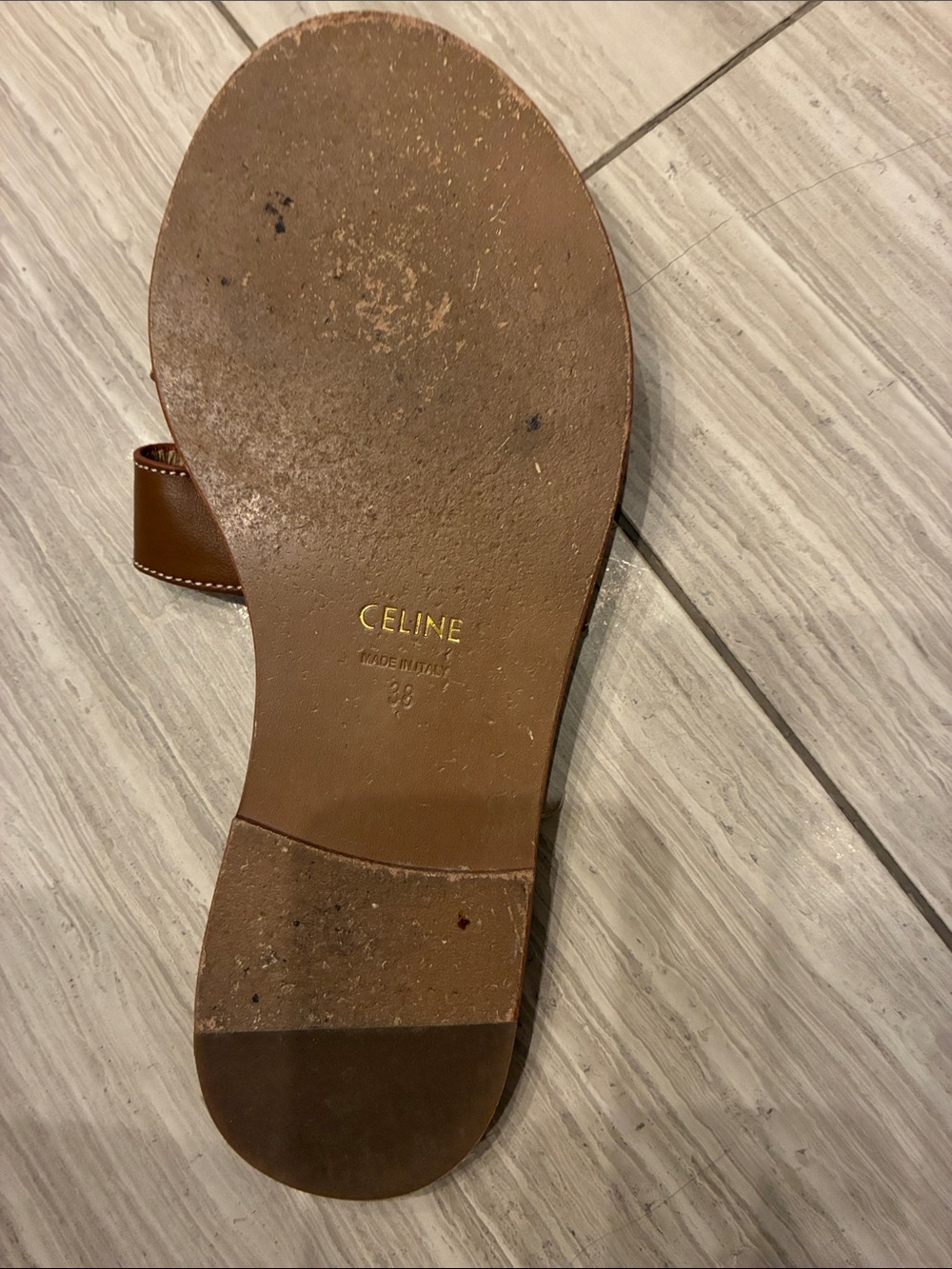 Celine Tan Brown Leather Slide Sandals, size 38 - Picture 3 of 3